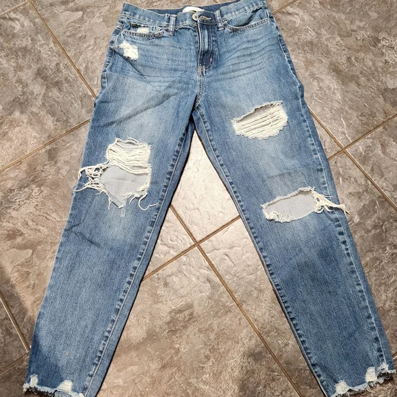 SO Women's Distressed High Rise Mom Blue Jean. - Picture 1 of 10